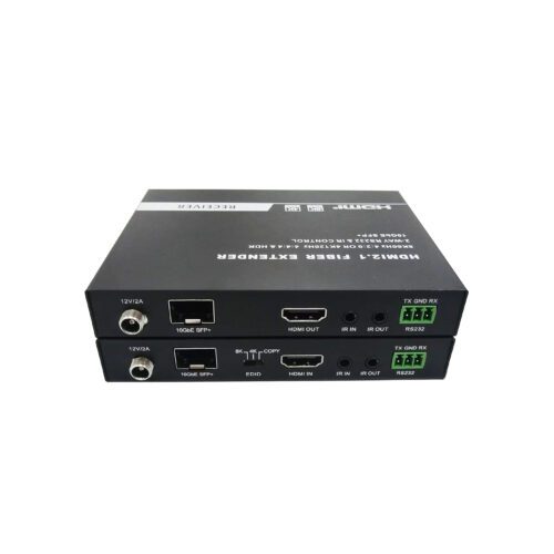 Universal single/multimode 8K HDMI2.1 fiber extender equipped 10G SFP port support bidirectional RS232 and IR signal transinglemodeission