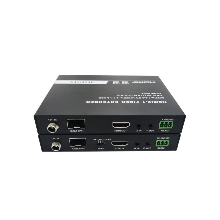 Universal single/multimode 8K HDMI2.1 fiber extender equipped 10G SFP port support bidirectional RS232 and IR signal transinglemodeission